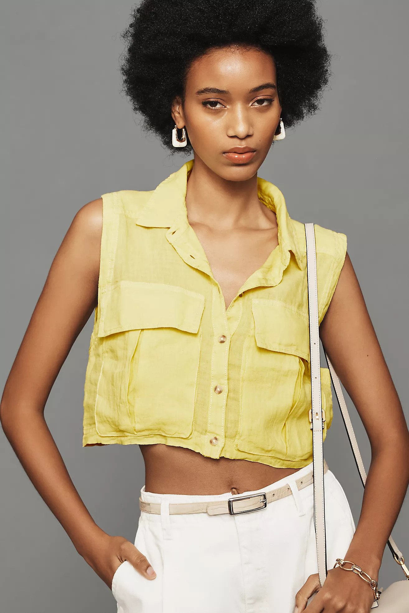 Pilcro Sleeveless Cropped Shirt | Anthropologie (US)