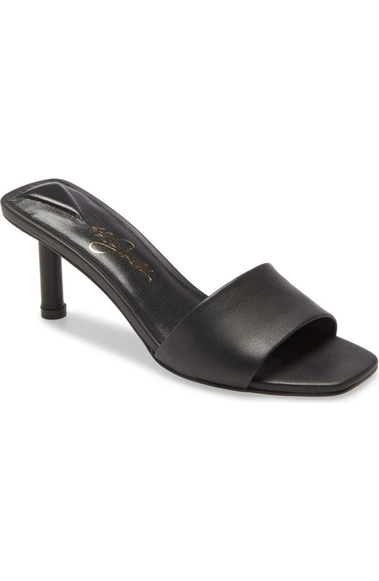 Women's 42 Gold Lilith Sandals Black Leather Square Toe Stiletto Heel JOBB281 | Shop Simon