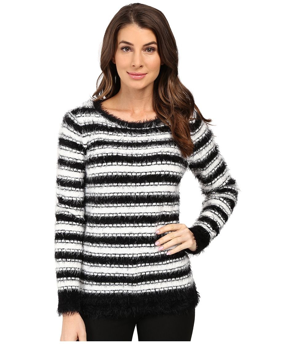 Calvin Klein - Stripe Eyelash Crew Neck Sweater (Black/White) Women's Sweater | 6pm