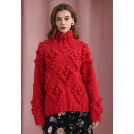 Knit Your Love Turtleneck Sweater in Red for Winter Dates & Holiday Gatherings | Chicwish