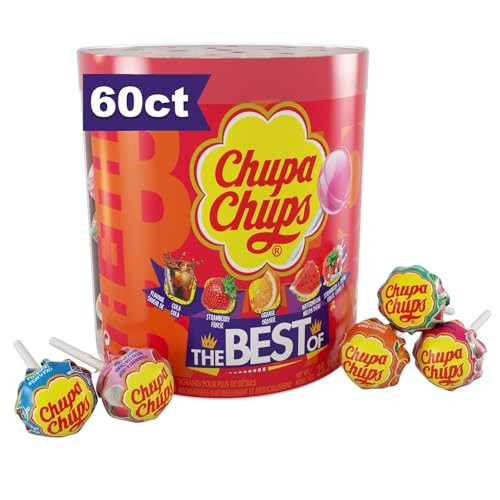 Chupa Chups ‘Best Of’ Halloween Trick or Treat Candy Lollipop Variety Assortment, 5 Flavors, Individually Wrapped Bulk Candy for Adults & Kids, 25.3 oz Drum (60 Suckers) | Amazon (US)