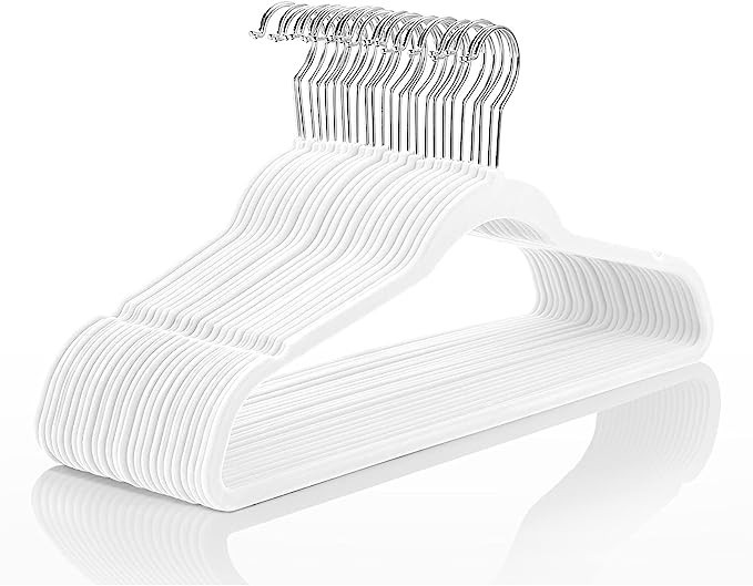 MIZGI Premium Velvet Hangers (Pack of 50) Heavyduty - Non Slip - Velvet Suit Hangers White - Chro... | Amazon (US)