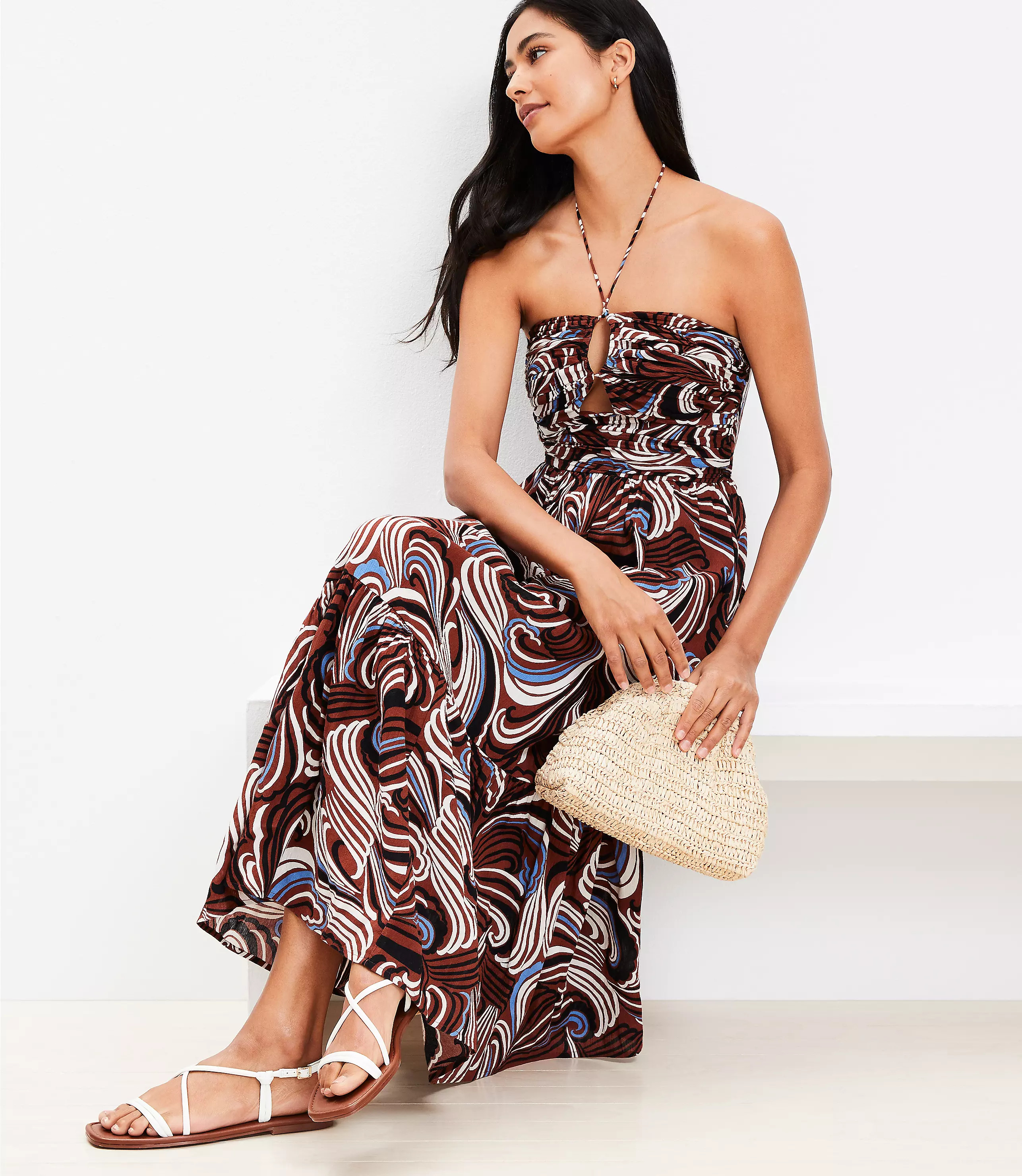 LOFT Beach Crinkle Keyhole Halter Maxi Dress | LOFT