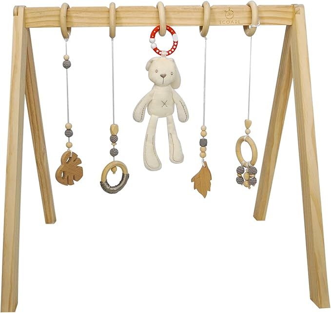 ECOADE Wooden Play Gym - Activity Gym for Baby with 4 Hanging Wooden Baby Toys and 1 Bunny Rattle... | Amazon (US)