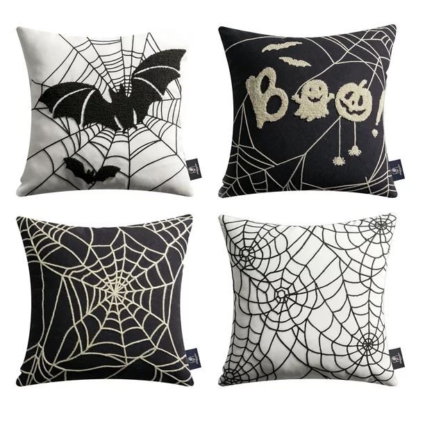 Halloween Holiday Collection Embroidery Decorative Throw Pillow Cover, 18" x 18", Black and Beige... | Walmart (US)