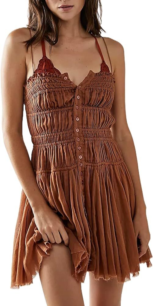 WONGCHOlCE Women Y2K Fairy Dress Sexy Spaghetti Strap Ruched Bodycon Mini Dress Ruffled Smocked P... | Amazon (US)