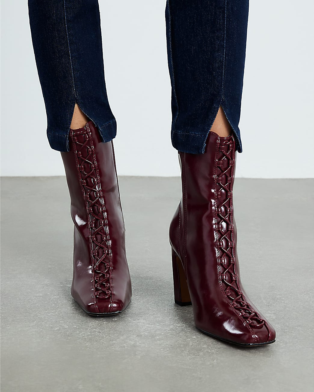 Red Lace Up Heeled Ankle Boots | River Island UK & IE