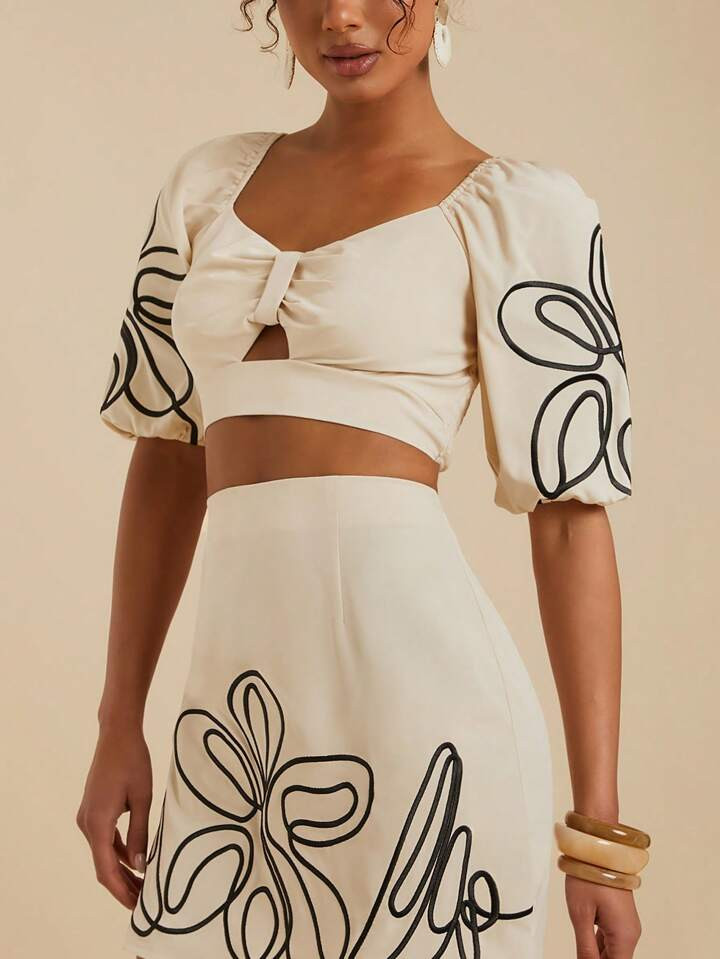 Travachic Summer Outing Holiday Dating Set, Holiday Stereo Embroidery Chest Puffy Sleeve Shirt And Skirt Leisure Vacation Ladies Two Pieces Set, Going Out For Dating, Women's Summer Vacation, Summer Beach Holiday Two Pieces Set, Back To School Dress, Very Simple Dress, Office Dress, Old Money Dress, Teacher Dress, Dating Dress, Going Out For BFF Afternoon Tea Shopping Leisure Set, Going Out For Music Festival Set, Two Pieces Outfits For Women | SHEIN