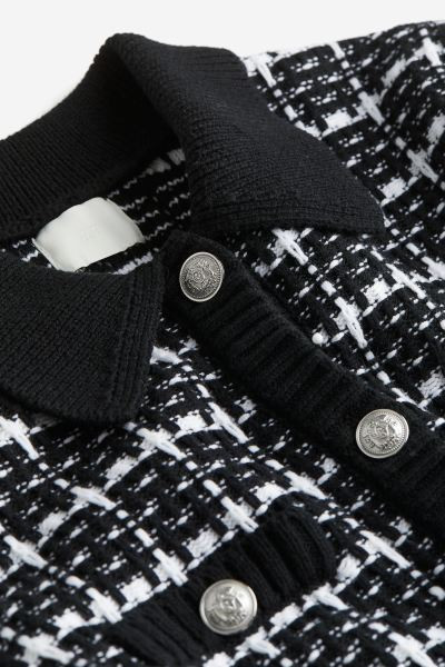 Collared cardigan - Black/Checked - Ladies | H&M GB | H&M (UK, MY, IN, SG, PH, TW, HK)