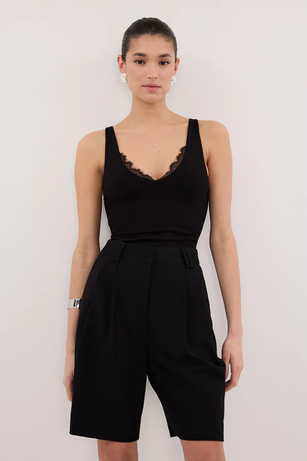 REBECCA BLACK LACE TRIM KNIT TANK | DISSH
