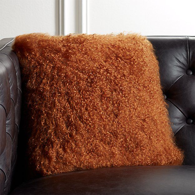 16" Mongolian Sheepskin Copper Fur Pillow with Down-Alternative InsertCB2 Exclusive Limited Quant... | CB2