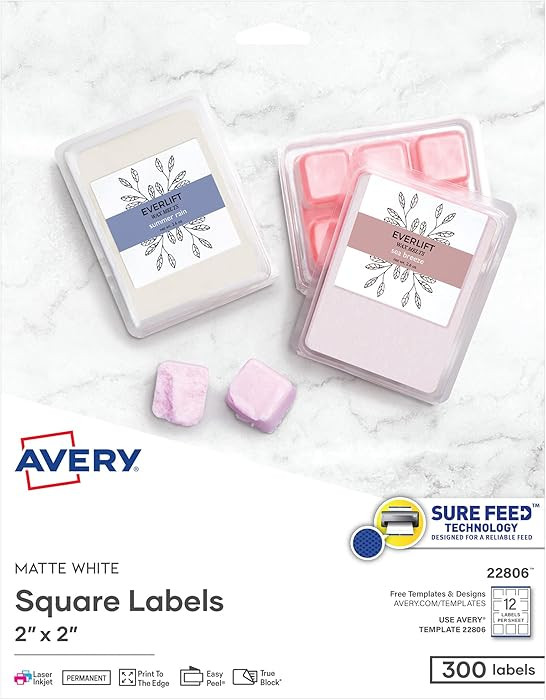Avery Printable Blank Square Labels, 2" x 2", Matte White, 300 Customizable Labels (22806) | Amazon (US)