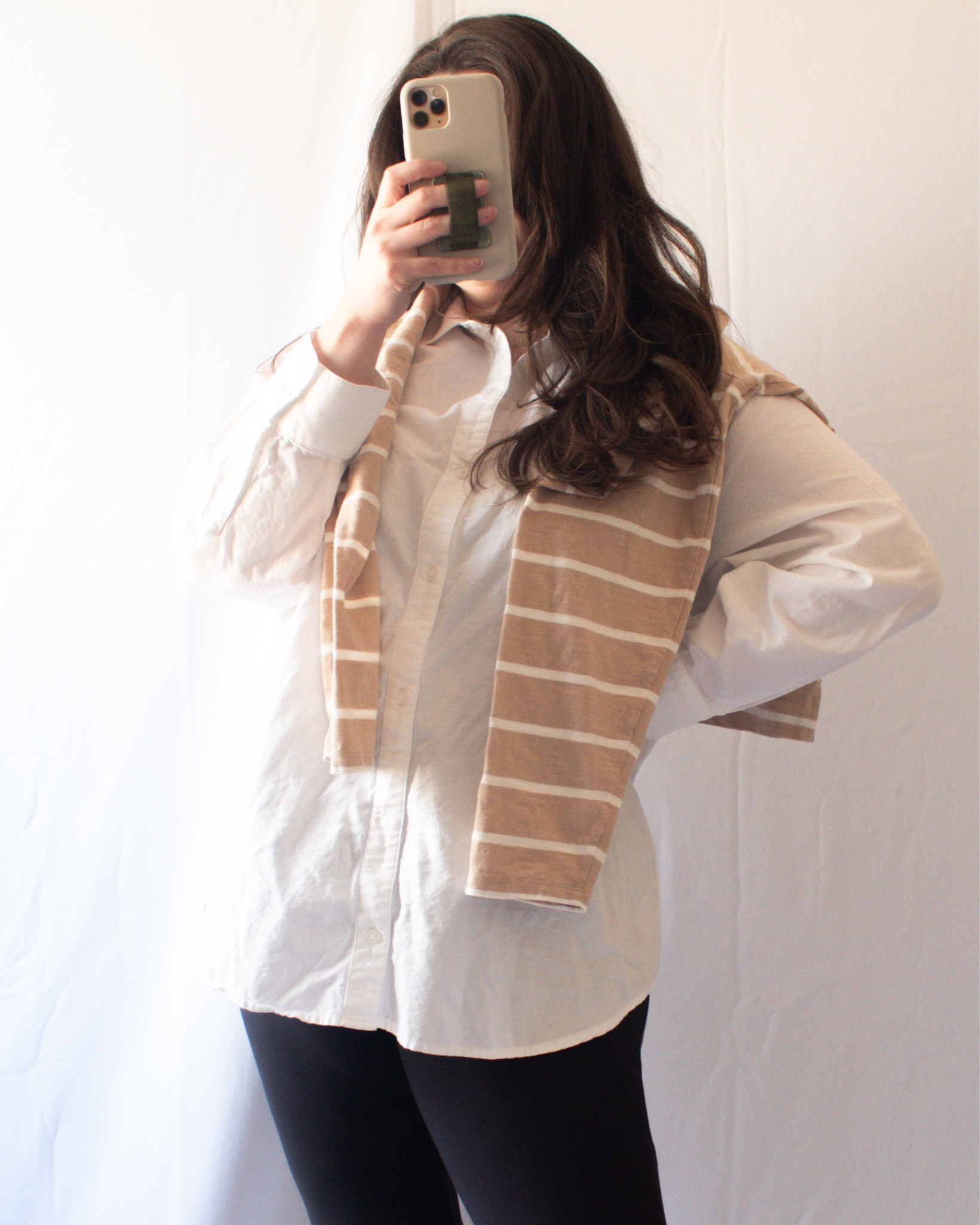 I’m loving a little shirt-over-the-shoulder moment lately. And this striped option was easy to dress up this oversized button down and leggings look 

Spring outfit. Classic mom outfits. Casual outfits for spring. Oversized cotton shirt. Maternity outfit. Striped tee 

#LTKfindsunder50 #LTKsalealert #LTKstyletip