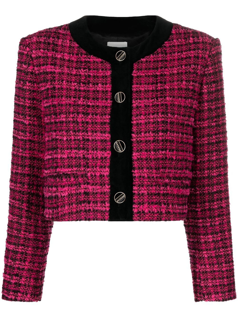 SANDRO Veste Crop En Tweed - Farfetch | Farfetch Global