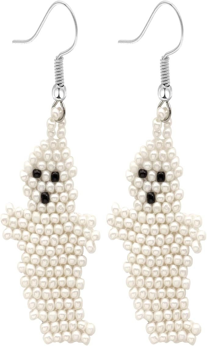Beaded Halloween Earrings Skeleton Spooky Ghost Drop Dangle Earrings Handmade Beads Gothic Skull ... | Amazon (US)