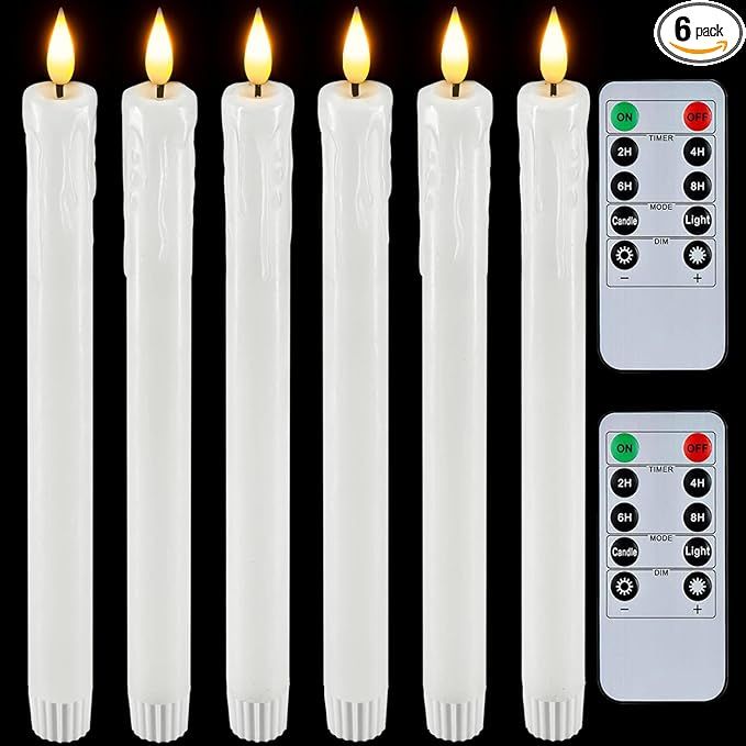 Homemory Real Wax LED Flameless Taper Candles with Timer, 9.6 Inches White Drip Candles for Firep... | Amazon (US)