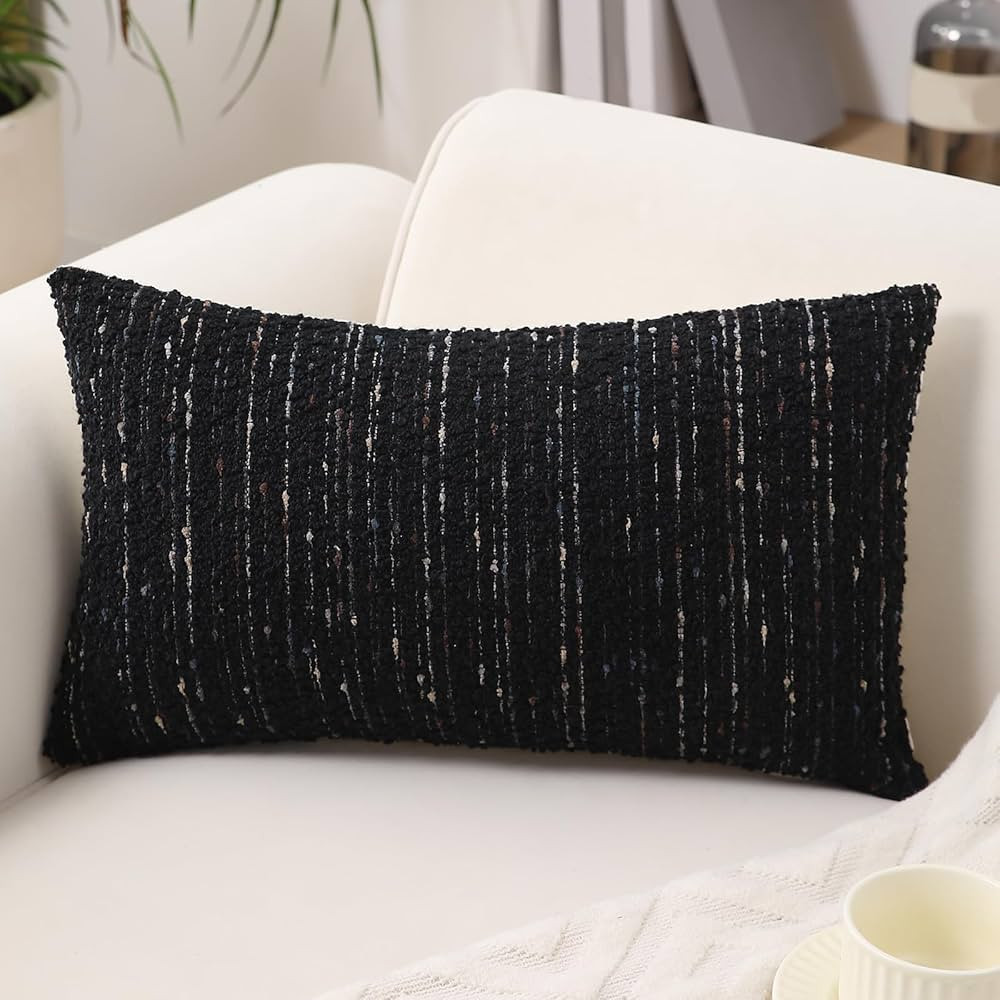 Textured Boucle Lumbar Pillow Covers 12x20 Neutral Striped Throw Pillows Soft Modern Farmhouse Pi... | Amazon (US)