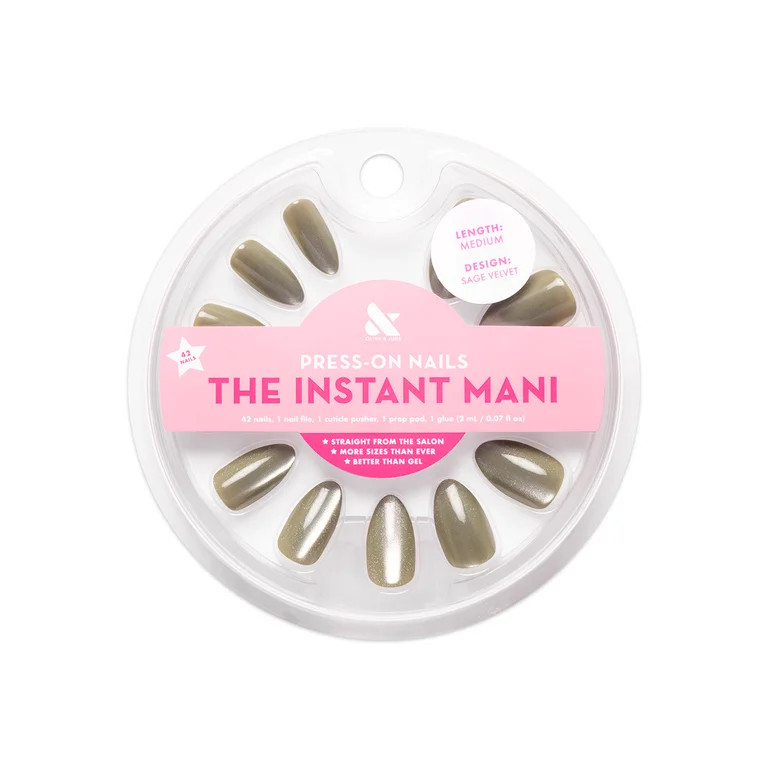 Olive & June Instant Mani Medium Almond Press-On Nails, Sage Velvet, 42 Pieces | Walmart (US)
