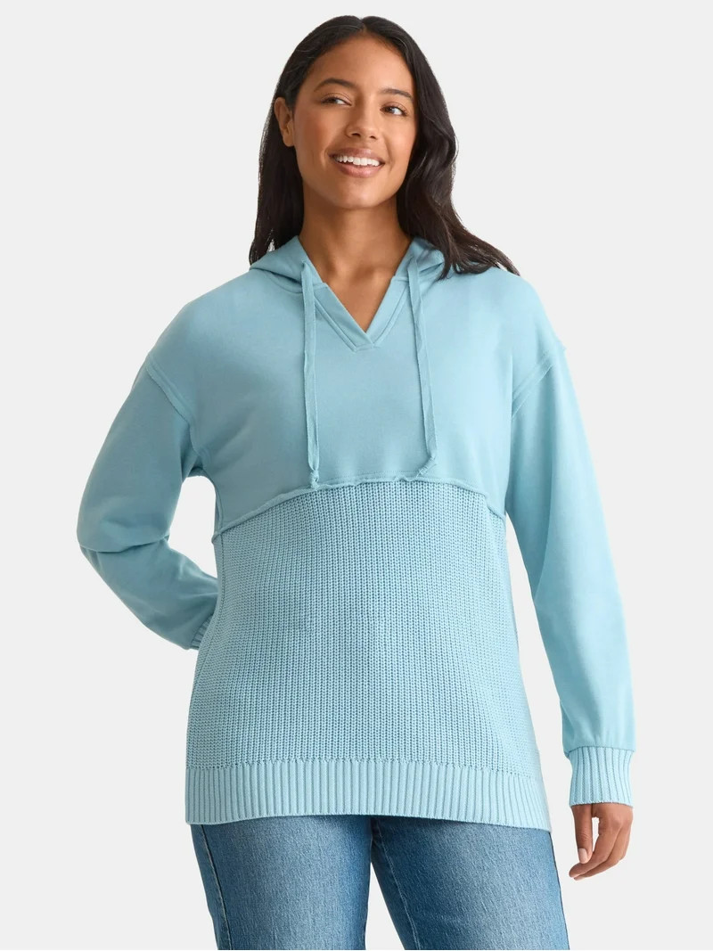 Time and Tru Women's and Women's Plus Fashion Mixed Media Hoodie, Sizes XS-4X | Walmart (US)