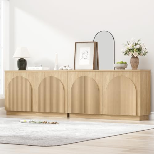 Fluted Sideboard Buffet Cabinet Set of 2 with Arched Reeded Doors, 110 Inch Extra Long Mid Century Modern Credenza Accent Storage Cabinet with Adjustable Shelves for Living Room Dining Room, Natural | Amazon (US)