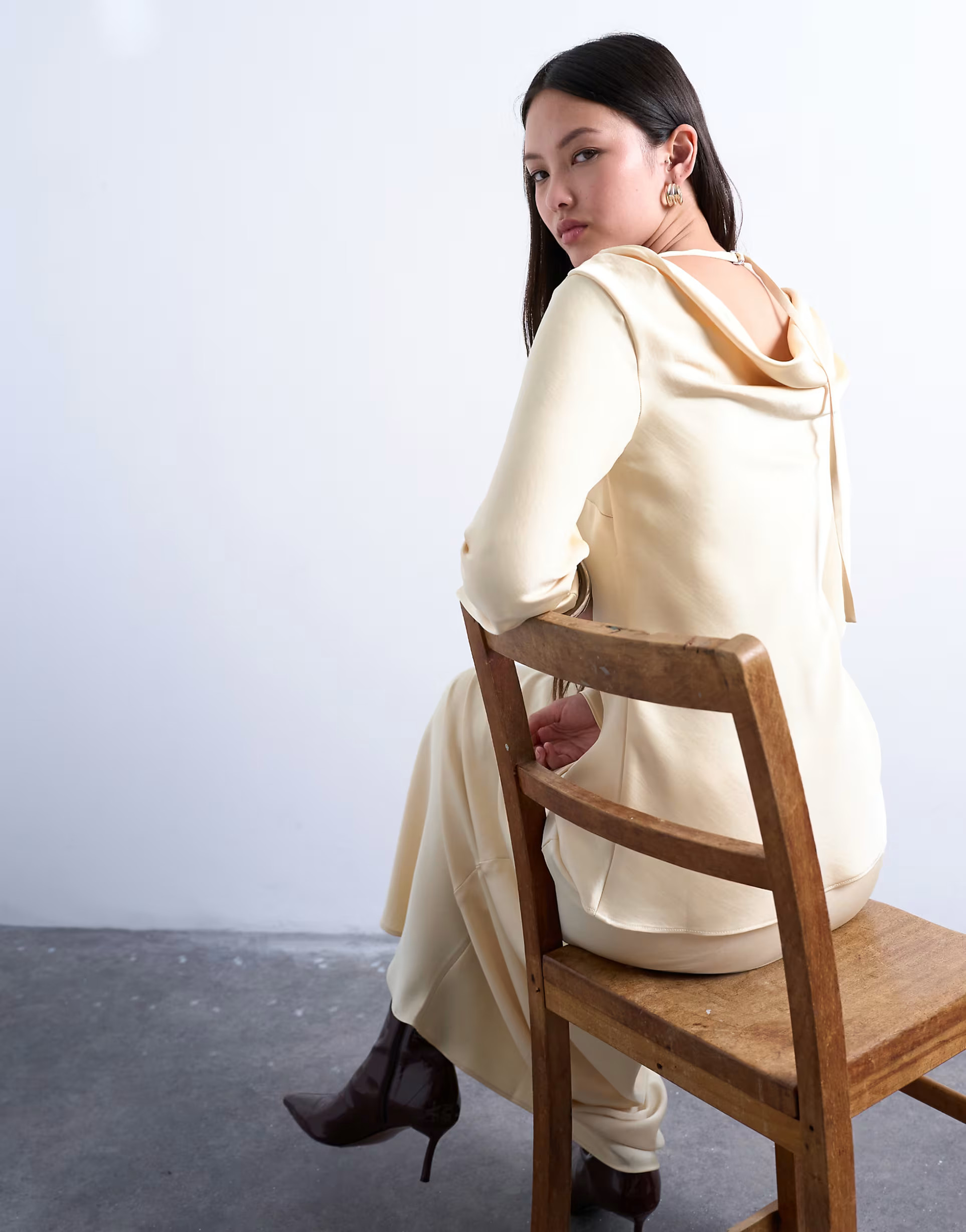 Topshop long sleeve cowl detail top in buttermilk | ASOS | ASOS (Global)