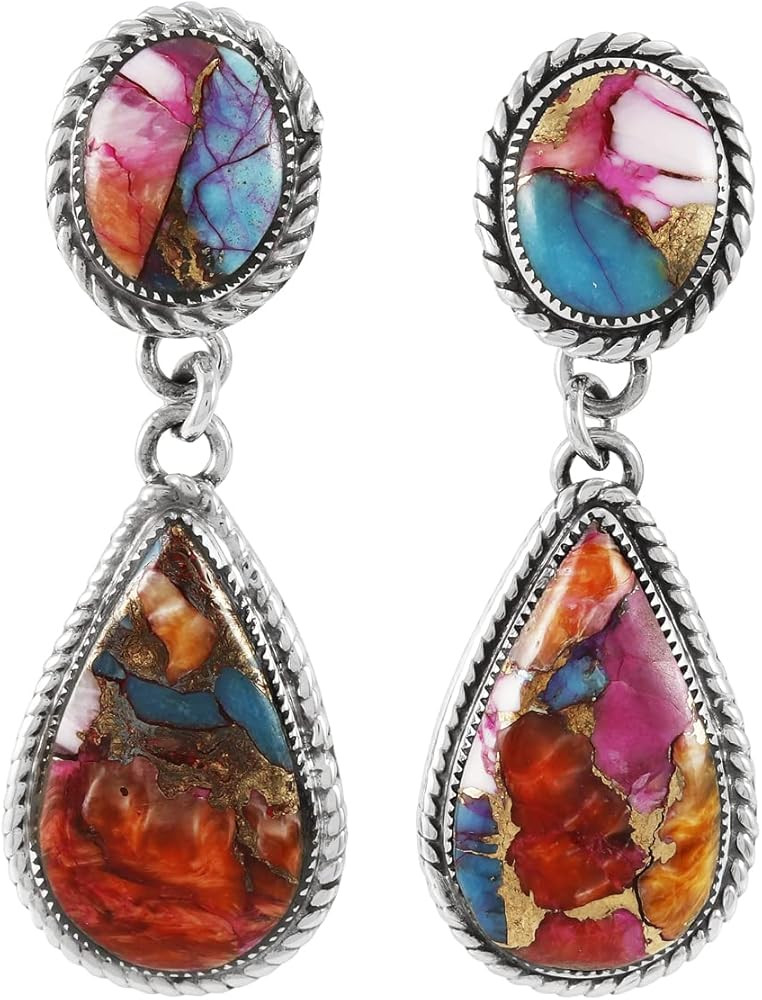 Turquoise Earrings in Sterling Silver & Genuine Gemstones 1.5" Long | Amazon (US)
