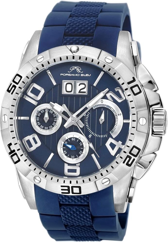 Porsamo Bleu Luxury Francoise Silicone Silver Tone, Silver Tone & Blue Men's Watch 245CFRR | Amazon (US)