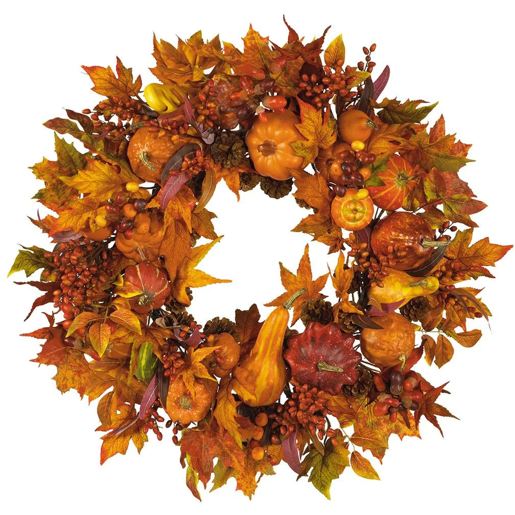 Nearly Natural 28" Harvest Wreath, Artificial Flowers, Orange | Walmart (US)