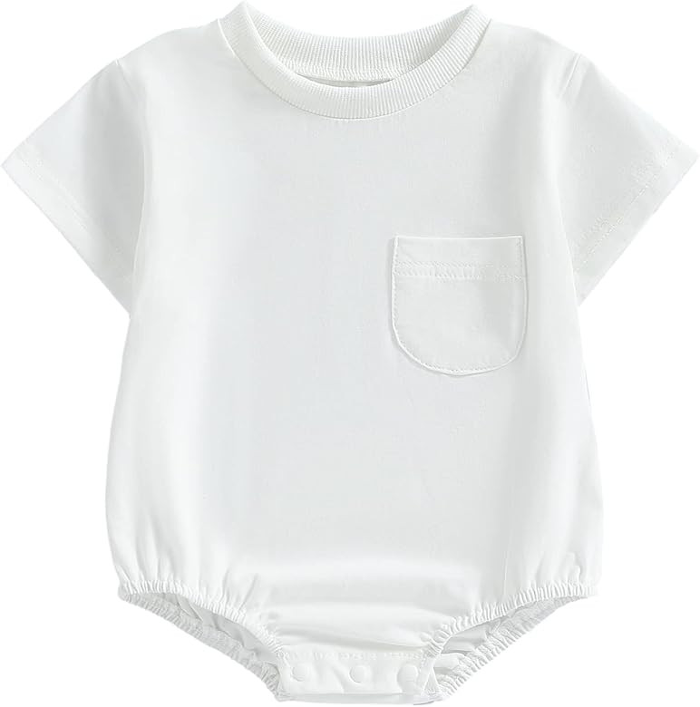 Hoanselay Newborn Infant Baby Boy Girl Basic Plain Pocket Long Sleeve Romper Bodysuit Tops Solid ... | Amazon (US)