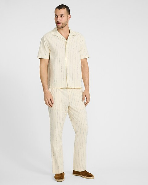 Textured Ticking Striped Cotton-Blend Short Sleeve Shirt | Express