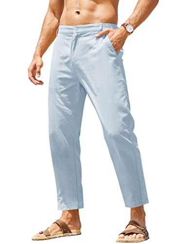COOFANDY Men's Cotton Linen Pants Elastic Waist Lightweight Casual Pants Slim Fit Yoga Beach Pants with Pockets | Amazon (US)