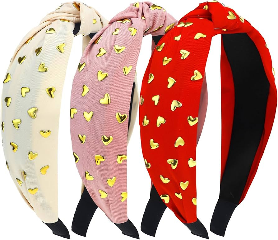 Hotop 3 Pcs Valentine's Day Heart Knotted Headband for Women Girls Studded Heart Headbands Pink R... | Amazon (US)