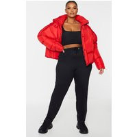 Plus Red Nylon Oversized Curved Panel Wadded Puffer Jacket | PrettyLittleThing US