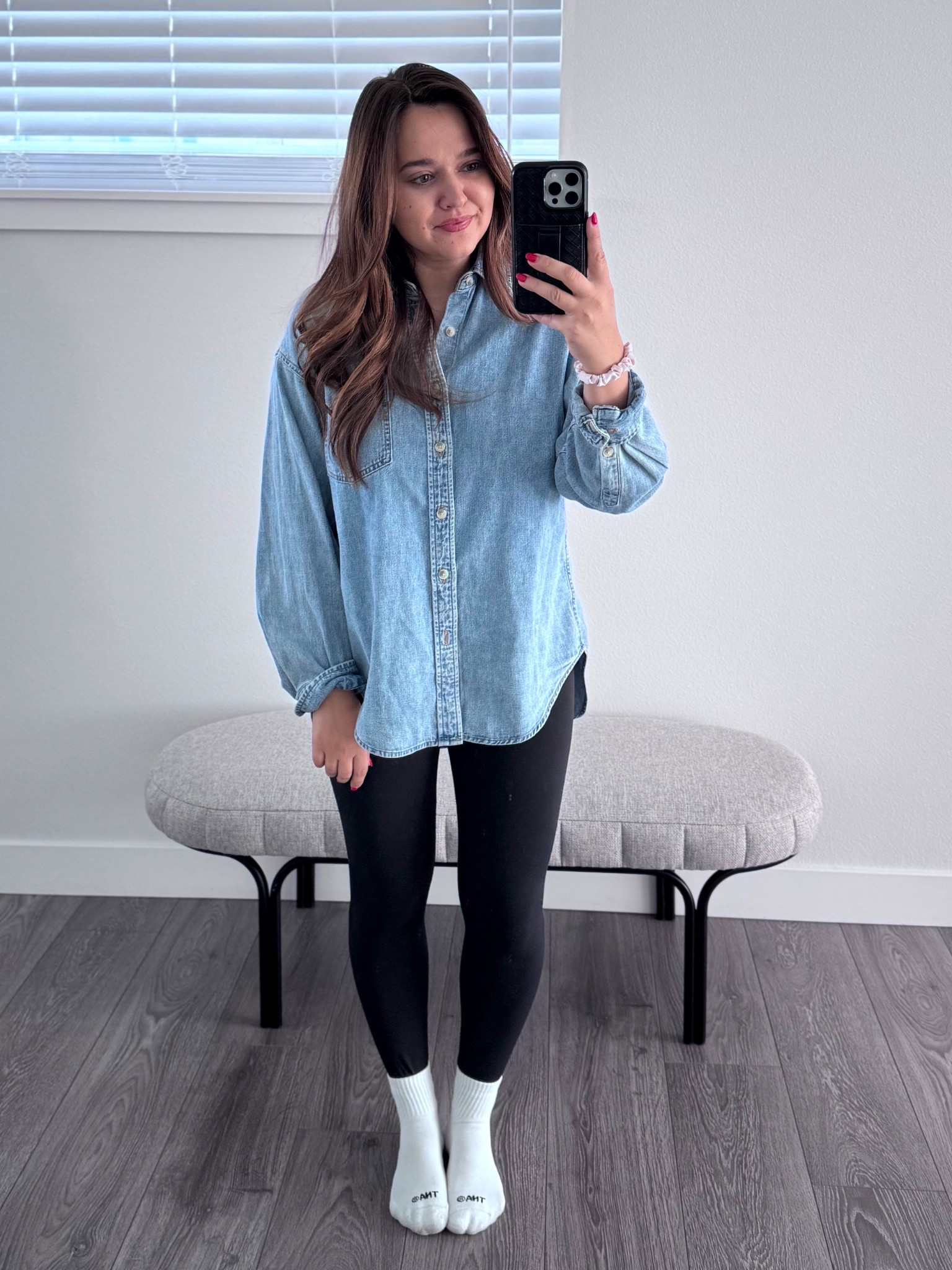 Everyday attire 💕 wearing size 4 in leggings & XS in denim shirt. 

#LTKU #LTKPetite #LTKStyleTip