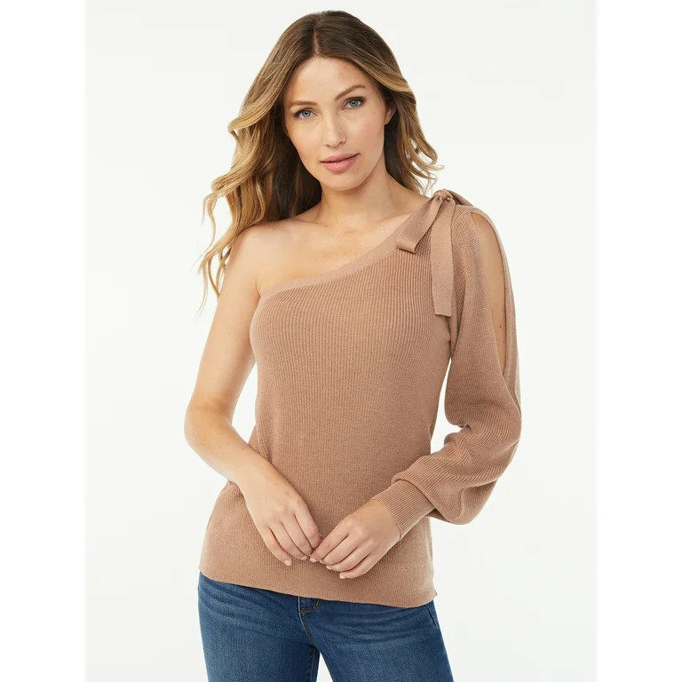 Sofia Jeans by Sofia Vergara One-Shoulder Pullover Sweater With Tie Detail | Walmart (US)
