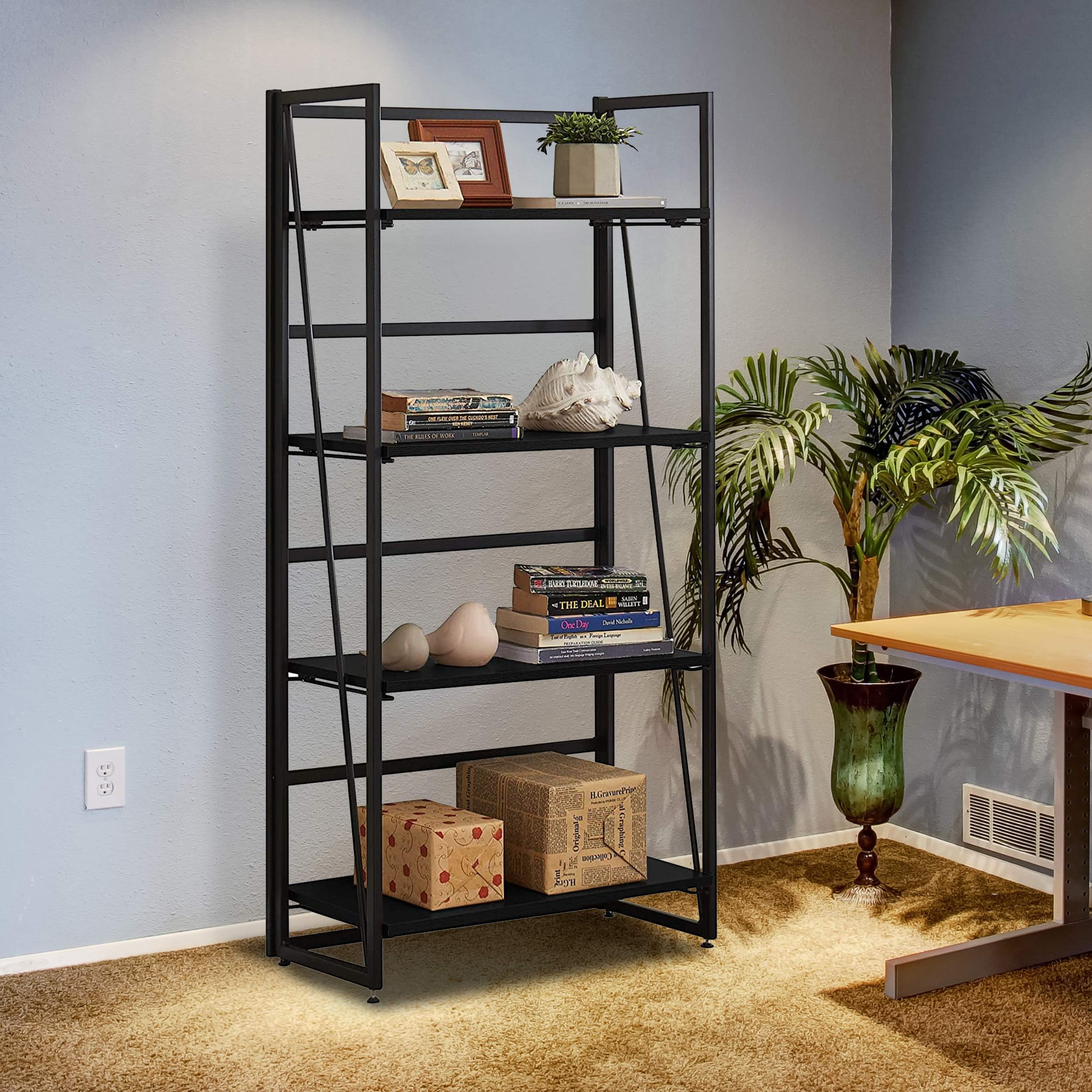 Halter 4 Tier Rustic Bookcase, Wood and Metal Industrial Bookshelf, Standing Shelving Unit for De... | Amazon (US)