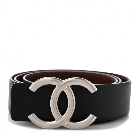 CHANEL Calfskin CC Reversible Belt 75 Black Burgundy | FASHIONPHILE (US)