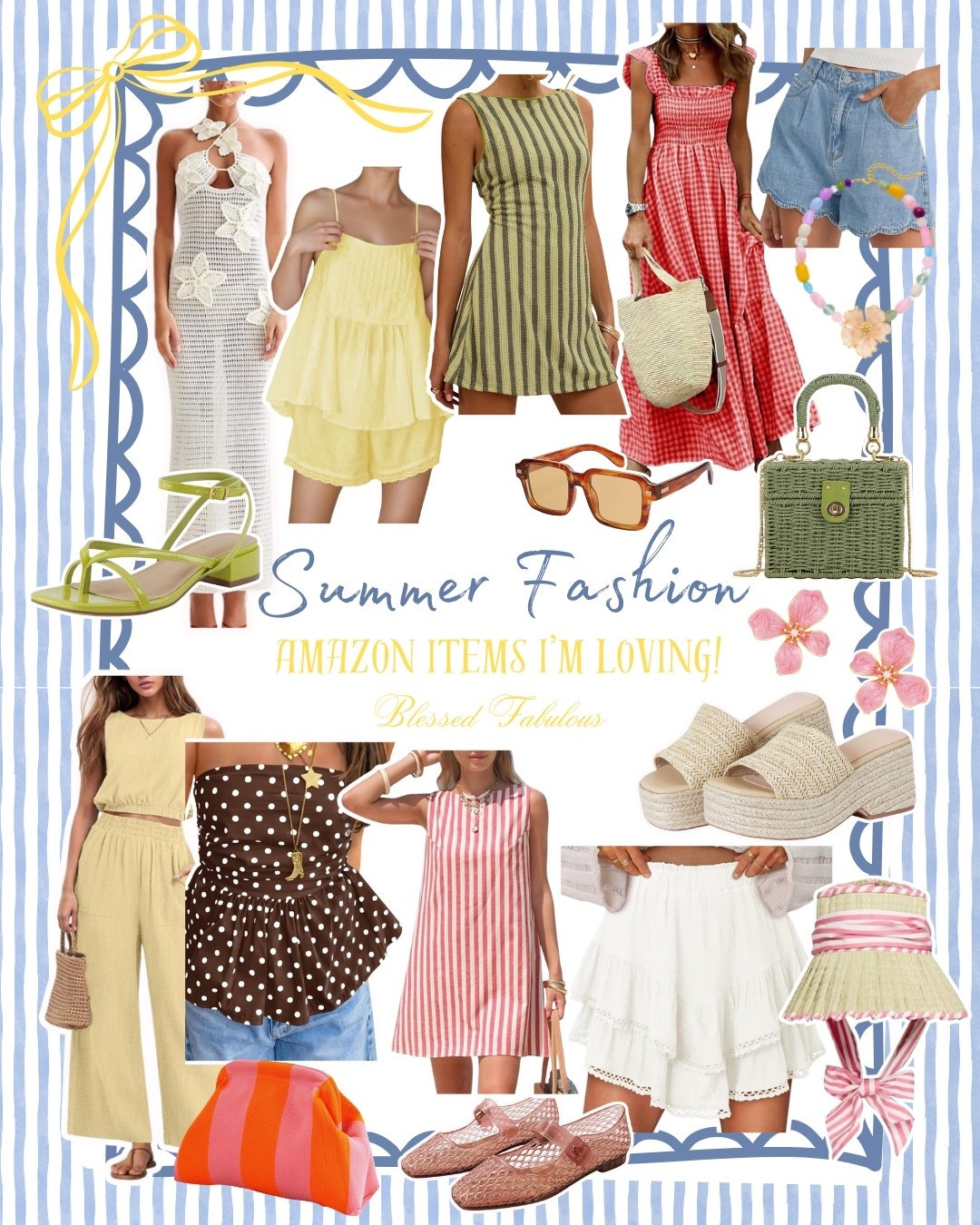 Summer fashion edit! 
Trendy warm weather fashion styles from Amazon. Rattan handbags, jelly sandals, block heels, with all the most beautiful color! Greens, reds, pinks, blues, butter yellow! Polka dot strapless tops and white lace skirts - love it all! 

#LTKWedding #LTKFestival #LTKMothersDay