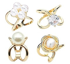 4Pcs Scarf Ring Clip for Women Pearl Flower Scarf Brooches Buckle Metal Shawl Clip Buckle Lady Girls | Amazon (US)