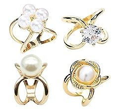 4Pcs Scarf Ring Clip for Women Pearl Flower Scarf Brooches Buckle Metal Shawl Clip Buckle Lady Girls | Amazon (US)