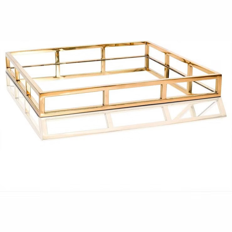 Classic Touch Gold-Tone Square Mirror Tray- Gold | Target