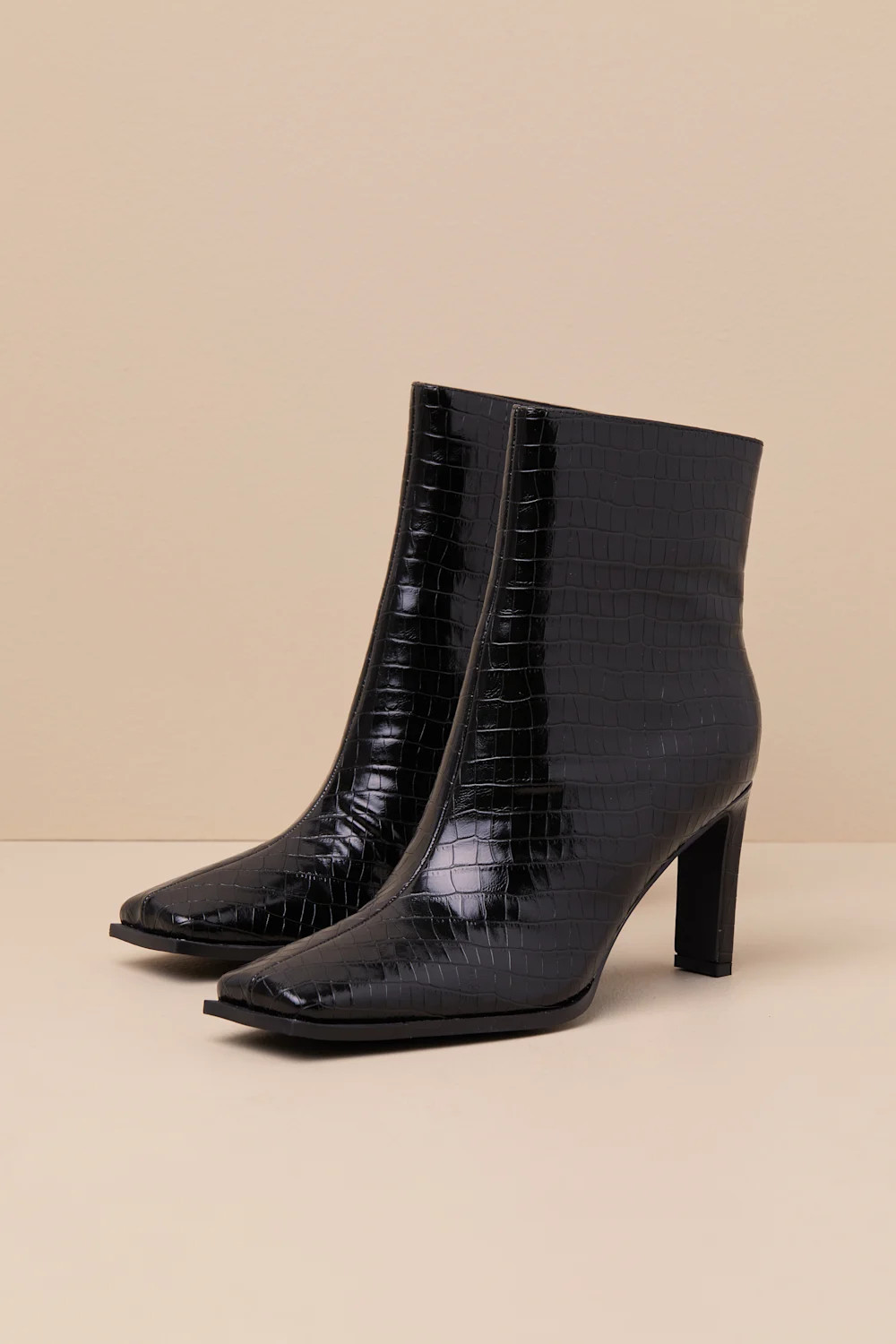 Korey Black Croc Square-Toe Ankle Booties | Lulus