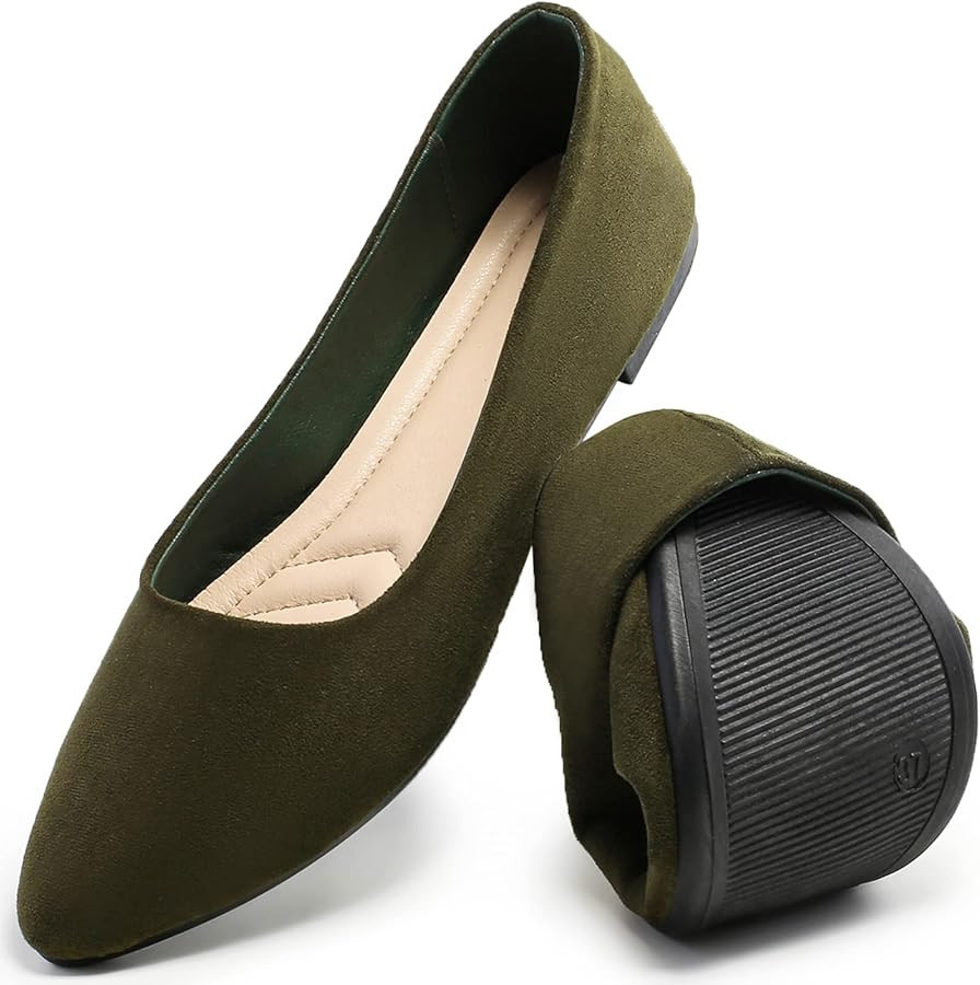 HEAWISH Women’s Black Flats Shoes Comfortable Suede Pointed Toe Slip On Casual Ballet Flats Dre... | Amazon (US)