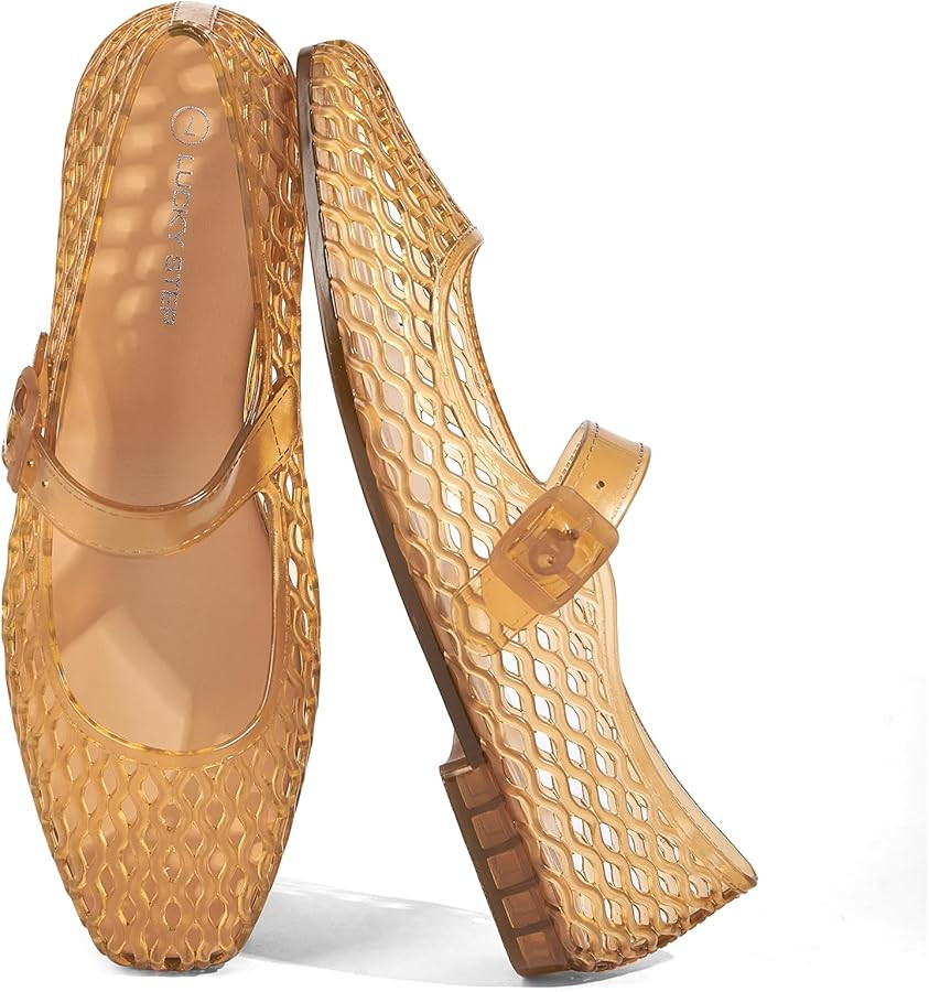 LUCKY STEP Women's Jelly Ballet Flats - Buckle Strap Comfortable Casual Mary Jane Flat - Lightwei... | Amazon (US)