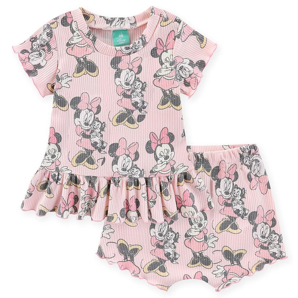 Disney Baby Lilo and Stitch Minnie Mouse Winnie The Pooh Girls Peplum T-Shirt and Shorts Outfit S... | Amazon (US)
