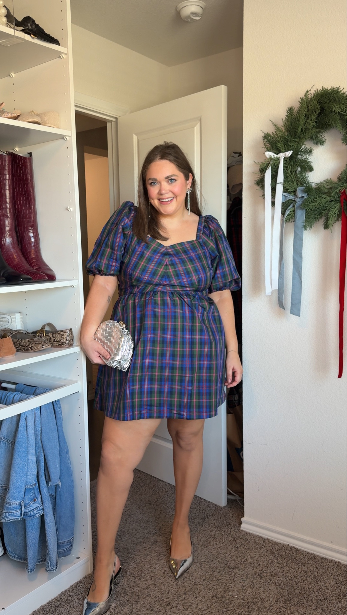 Plus size holiday outfit idea wearing xl in plaid dress as size 18. Wide width heels and Amazon accessories. Earrings are old but linked similar 

#LTKHoliday #LTKPlusSize #LTKFindsUnder50