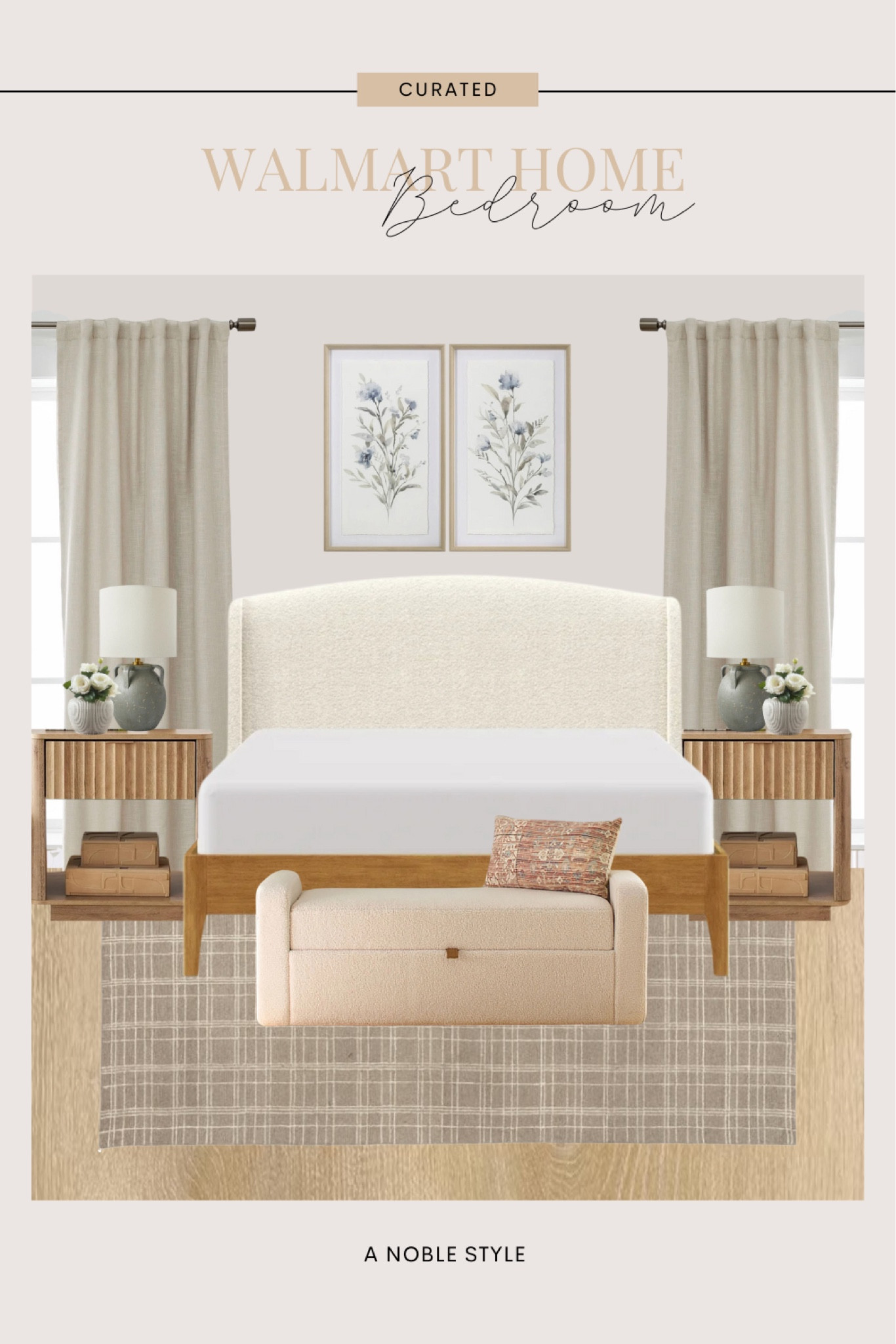 Walmart Bedroom Inspiration Moodboard 

Guest bedroom, home decor, Walmart home, Walmart find, upholstered bed frame, wood bed frame, fluted nightstand, table lamp, plaid area rug, boucle bench, storage bench, boucle storage bench, floral art, beige curtains, neutral home

#LTKSeasonal #LTKStyleTip #LTKHome