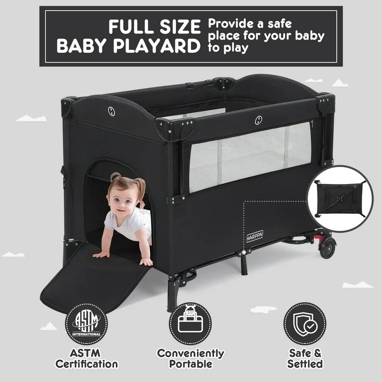 HARPPA 5 in 1 Portable Playard and Bassinet Bedside Sleeper for Newborn to Toddler, Unisex, Black... | Walmart (US)