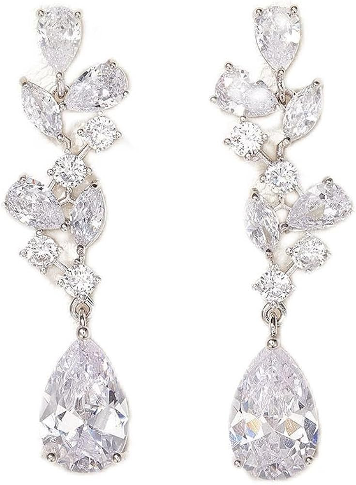SWEEETV Bridal Wedding Earrings for Brides Bridesmaides-Marquise Teardrop Earrings for Women, Cub... | Amazon (US)