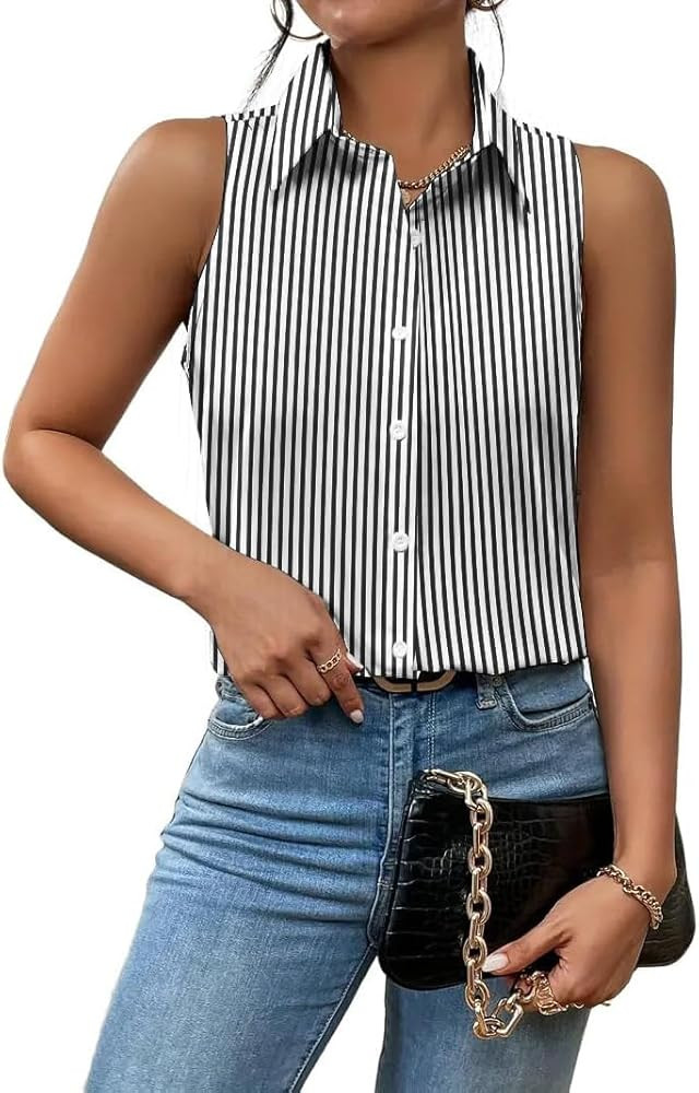 Zeagoo Sleeveless Blouses for Women Summer Casual Button Down Shirts Flower Tank Tops Fashion | Amazon (US)